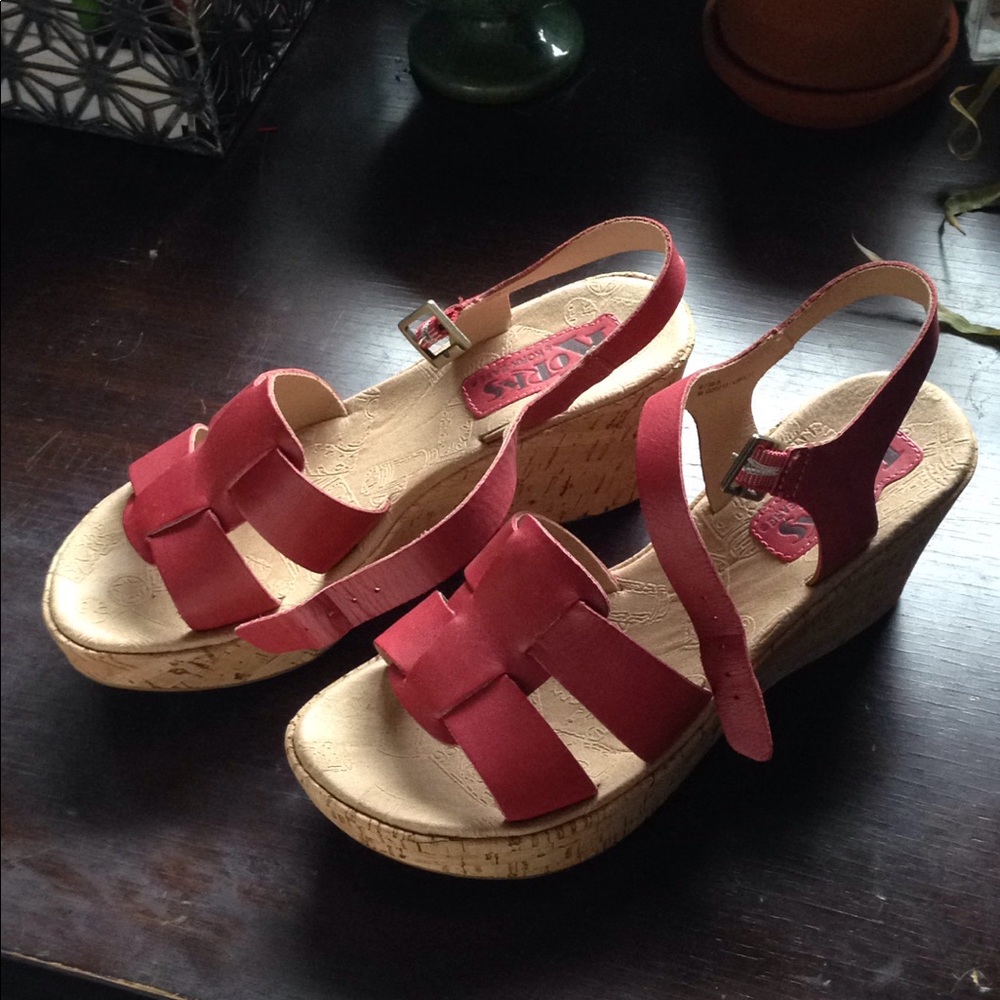 Kork-Ease Korks Red Leather Platform Sandals